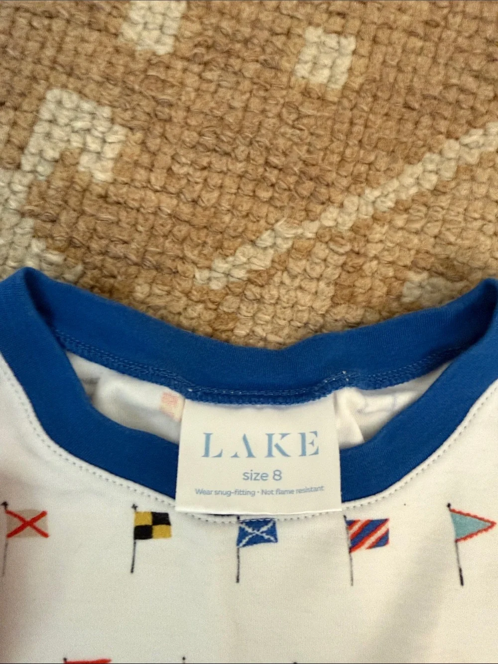 Unbranded White Kids Pajama Set with Colorful Flag Print and Blue Trim LAKE